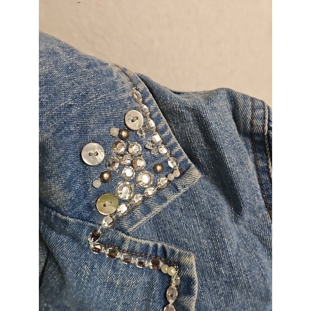 Vintage Y2K 80’s Jeanology Jean Jacket Blue Denim Embellished Beaded Size 14 - Picture 8 of 10